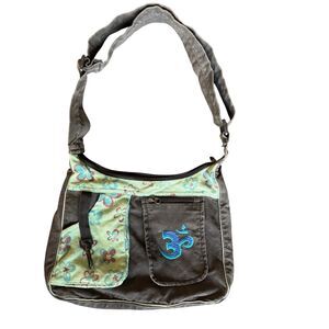 Vintage 90s/Y2K Boho Crossbody Purse, Black and Teal, Made in Nepal